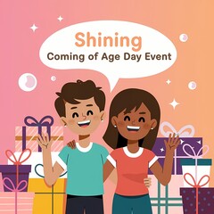 Cute Cartoon-Style Illustration of a Boy and Girl Celebrating Coming of Age Day
