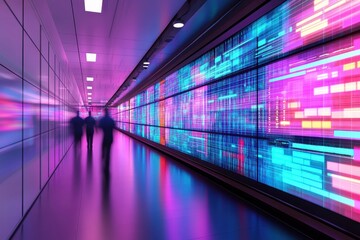 Fototapeta premium Dynamic control room bustling with activity, showcasing teamwork and technology in a vibrant enterprise environment.