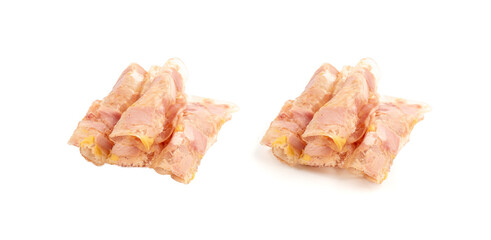 Meat jelly slices, ham aspic isolated, sausage, aspic jelly, winter meat galart, brawn on white