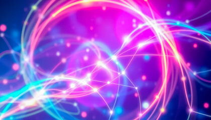 A colorful abstract composition of swirling neon lights and vibrant patterns, representing energy, creativity, and futuristic design.