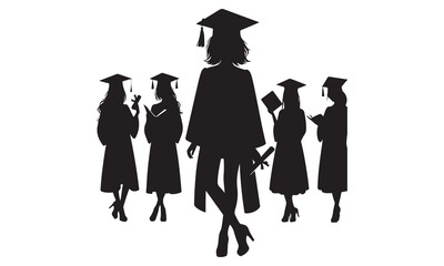 Silhouetted graduates in caps and gowns celebrate their academic achievement