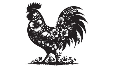 Isolated Rooster Vector Illustration in Black and White
