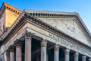 Visiting the Historic Pantheon in Rome, Italy During a Clear Afternoon