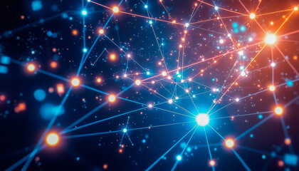 Obraz premium A vibrant digital network with bright connections and glowing nodes, symbolizing innovation, technology, and interconnected systems.