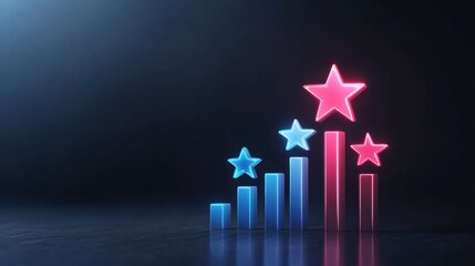 A vibrant graph featuring ascending bars topped with colorful stars, symbolizing growth and achievement in a sleek, modern design.