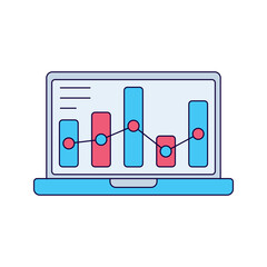 laptop chart screen Iconillustration Perfect for business, planning, or management themes. Clean and colorful design.
