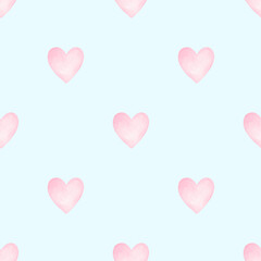 heart. Watercolor seamless pattern in pastel colors for textile and paper. Cute watercolor illustration for Valentine's Day