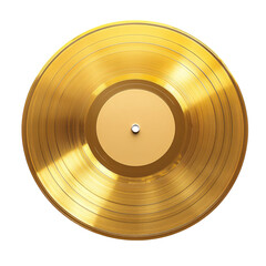 Shiny Gold Vinyl Record with Fine Grooves on Transparent Background