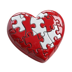 Colorful Heart-Shaped Puzzle Pieces Symbolizing Love and Togetherness in a 3D Rendered Design on Transparent Background