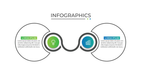 Business infographic thin line process with circle template design with icons and 2 options or steps.