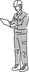 DXイメージ/タブレットを操作する作業服の男性