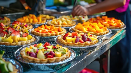 Sweet Fruit Tartlets at a Colorful Street Food Cart