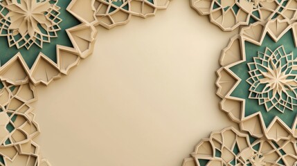 Elegant Islamic Geometric Pattern Design Background Beige and Teal 3D Rendered Ornament