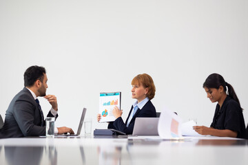 Business meeting -  Group of friends meeting at home. Diverse business people asian woman and caucasian man discussion in corporate meeting at conference room