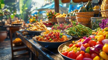 Obraz premium Vibrant Street Food Stall with Colorful Dishes