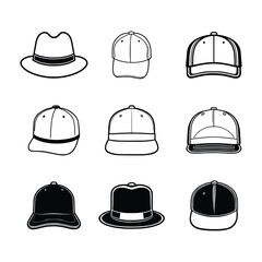 set of hat icon black line vector illustration isolated background