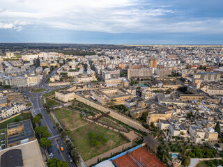 Naklejka premium Aerial drone view of the historic city center in Lecce, a town in Puglia, southern Italy.