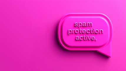 Prevention Spam Calls on Mobile Phones. Pink speech bubble with text pam protection active on vibrant pink background, showcasing modern and minimalistic design