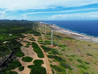 Coast line, Bonaire, drone, windmill park