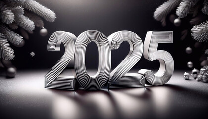 Nowy Rok, błyszczący napis 2025, tło lub tapeta do projektu, grafika, strona www - obrazy, fototapety, plakaty