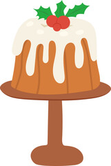 Christmas pudding, fruit cake with holly berry.