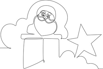 Vector hand drawn Christmas concept sketch. Santa Claus driving car with open bag full of presents. Lettering Christmas concept. Vector illustration