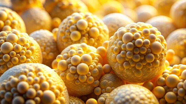 Microscopic Food Fat Cell Cluster, Close-up Adipose Tissue, High-Resolution Food Photography, Detailed Macro Shot of Lipids