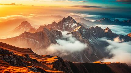 Panoramic View of a Dynamic Mountain Landscape