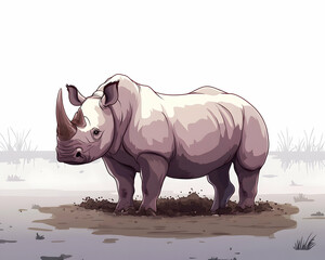 Naklejka premium White rhinoceros standing in mud.