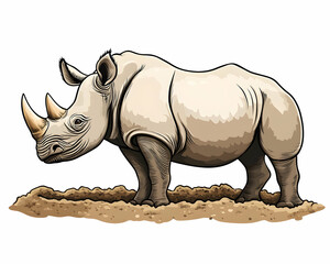 Fototapeta premium A detailed illustration of a rhinoceros standing on dirt.