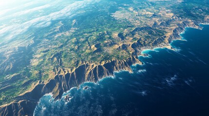 Ultra detailed, photorealistic image of Earth from space with a view of the coastlines of California