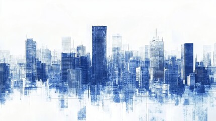 Fototapeta premium Abstract Blue Cityscape, Urban Skyline, Modern Buildings Art, Blue Toned Metropolis, Contemporary City Design