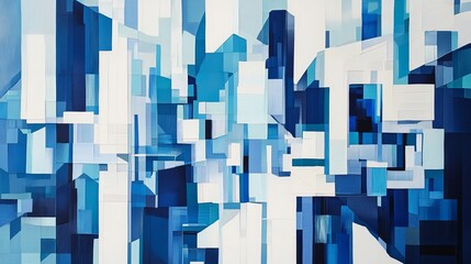 Fototapeta premium Blue Abstract Art Geometric Shapes Modern Design Wall Decor
