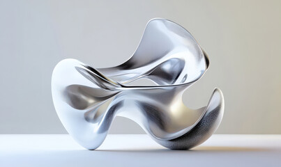 Futuristic metallic chair sleek design abstract form flowing lines chrome modern sculpture...