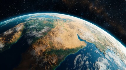 Obraz premium Ultra detailed, photorealistic image of Earth from space with a view of the Sahara Desert at night