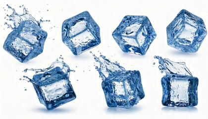 Obraz premium Falling ice cube, isolated on white background, clipping path, full depth of field