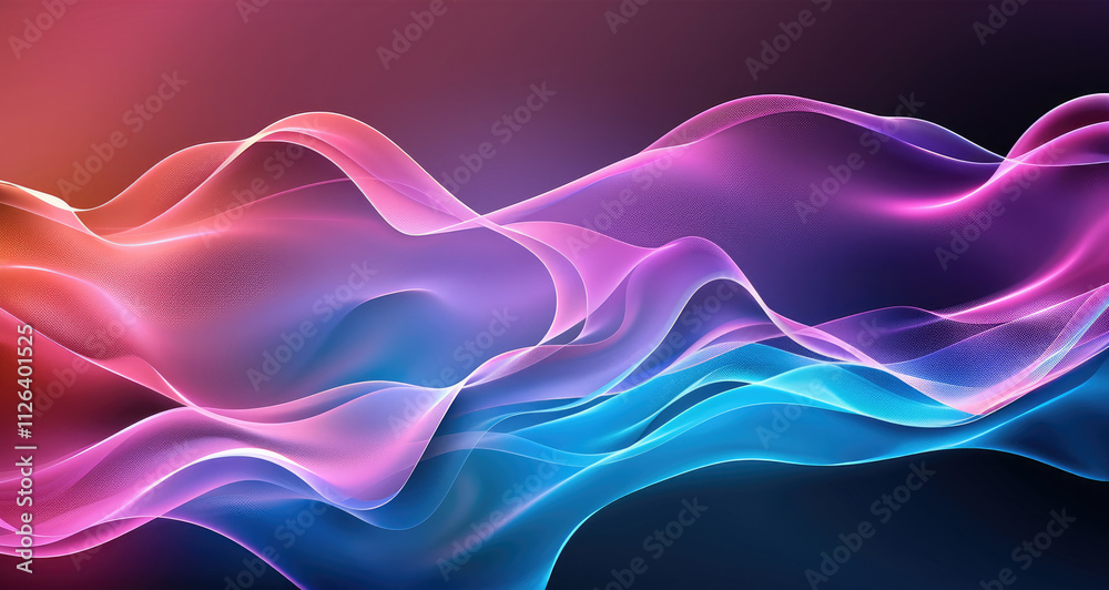 Poster Abstract geometric design with flowing vector curves, soft pink and blue gradient, minimalistic and elegant.