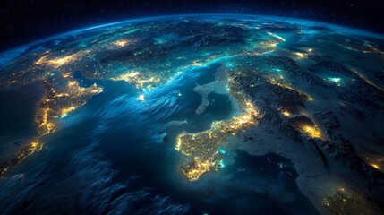 Obraz premium Ultra detailed, photorealistic view of Earth from space at night