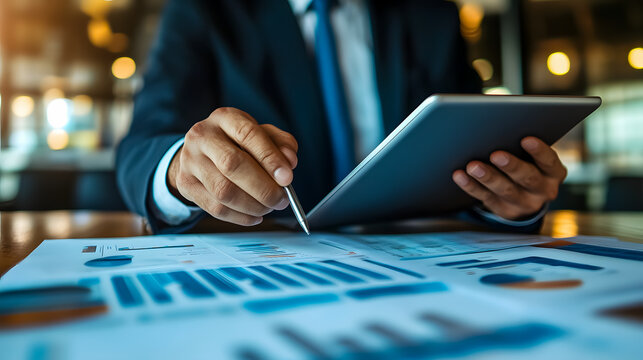 A man conducting an online financial assessment using a tablet.