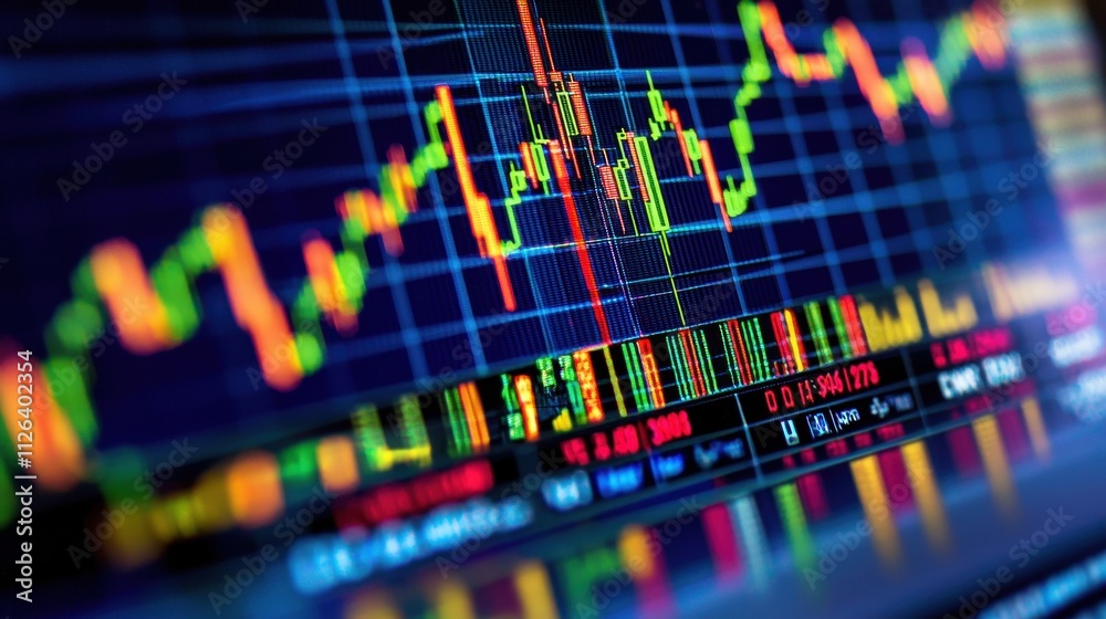 Poster Dynamic Stock Market Graph Display with Vibrant Charts and Data Symbolizing Investment Trends and Financial Analytics