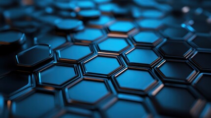 Obraz premium A close-up view of interconnected hexagonal shapes with a glossy blue finish.