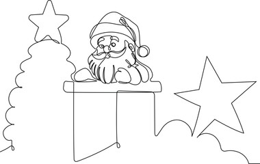 Vector hand drawn Christmas concept sketch. Santa Claus driving car with open bag full of presents. Lettering Christmas concept. Vector illustration