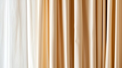 Obraz premium Soft champagne gold satin curtains in elegant room decor setting