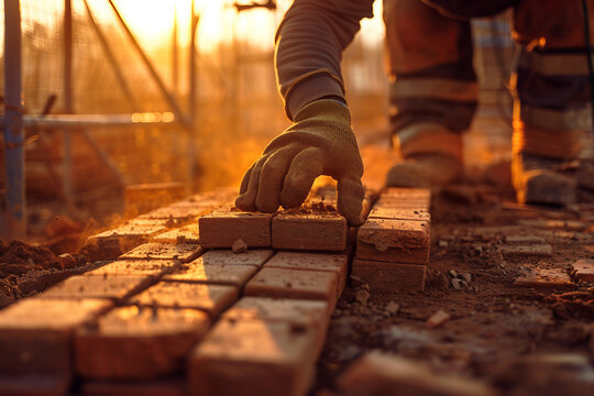 Generative AI Image of a Stonemason Working with Stone, Shaping and Carving Stone Surface