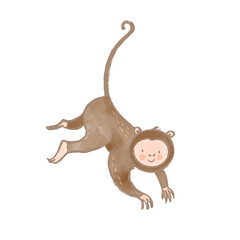 Beautiful stock illustration with cute monkey. Safari animal clip art. Isolated naive style drawing. Childish hand drawn painting.
