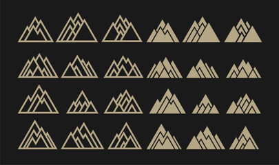 Simple line mountain peak logo icon set