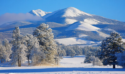 Fototapeta premium Serene snow covered mountain peak, winter wonderland. peaceful, breathtaking vista