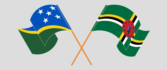 Crossed and waving flags of Solomon Islands and Dominica. Vector illustration