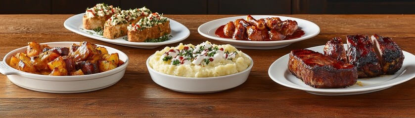 Traditional holiday feast displayed on wooden table cozy setting