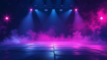 Dynamic Dark Stage Scene with Neon Spotlights